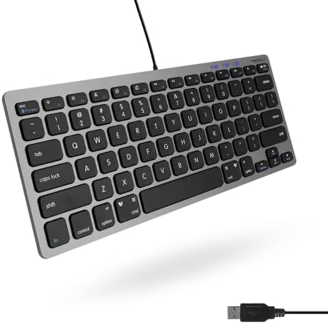 Compact Macally Wired Keyboard for Mac and Windows – Sleek USB Mini Keyboard with 78 Scissor Switch Keys – Effortless Plug and Play Design for Enhanced Typing Speed – Ideal Space-Saving Solution for Modern Workspaces – Durable Aluminum Finish for Long-lasting Performance and Style
