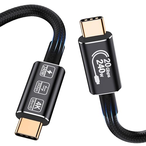 Versatile 6.6 ft USB-C Cable for 4 K High-Definition Video & 240 W Rapid Charging – Ultra-Fast 20 Gbps Data Transfer with Durable Construction for Effortless Device Connectivity and Enhanced Performance