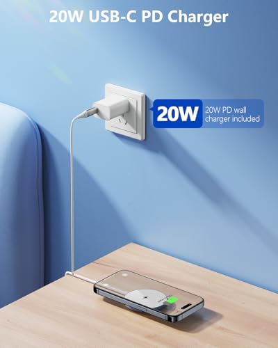 NANAMI Magnetic Wireless Charging Pad – Premium Fast Charger for i Phone 16/15/14/13/12 & Air Pods 3/2/Pro/Pro 2 with 20 W PD USB-C Adapter – Sleek Design for Effortless Charging & Enhanced Compatibility