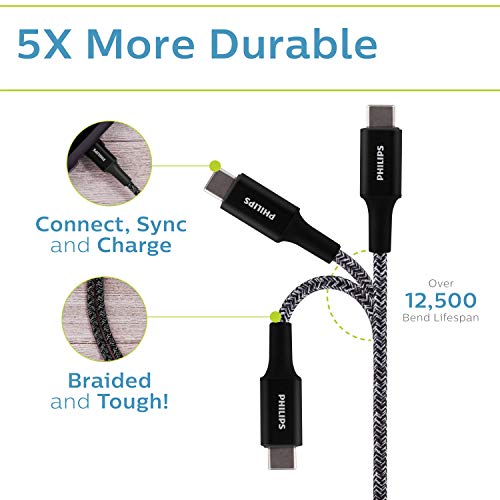PHILIPS 3 Ft USB C to Lightning Charging Cable – Fast Charging Cord for i Phone 14/13/12 & Air Pods Pro, Durable Braided Design in Sleek Gray – Enhanced Durability and Rapid Power Delivery for Apple Devices