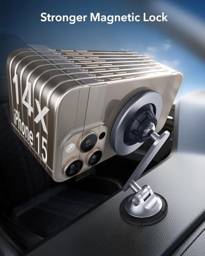 ESR Mag Safe Car Mount – Magnetic Phone Holder for Air Vent & Dashboard, Compatible with i Phone 16/16 e/15/14/13/12, Samsung, and All Smartphones – Includes 2 Metal Rings for Enhanced Stability – Sleek Design for Effortless Driving Experience