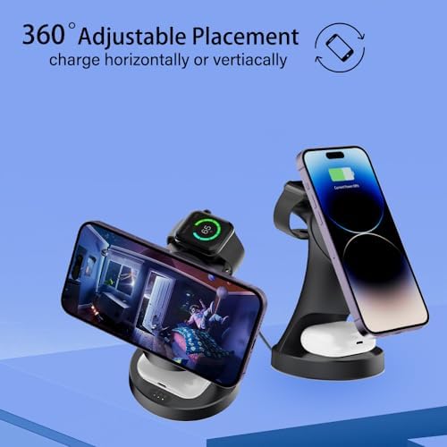 Magnetic 3-in-1 Wireless Charger Stand for i Phone 16/15/14/13/12, Apple Watch & Air Pods Pro – Fast Charging Dock with Intelligent Safety Features and Sleek Design for Effortless Device Organization