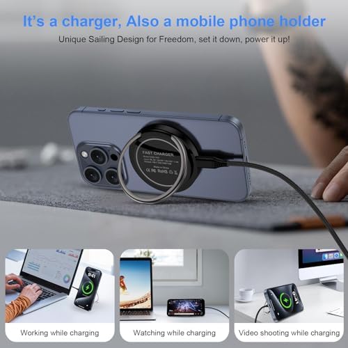 S24 Ultra Magnetic Wireless Charger – 15 W Fast Charging Pad for Samsung Galaxy ZFlip6, Fold6, S24 FE, S23, S22, S21, S20, i Phone 16/15, Pixel 9 Pro XL/8/7/6 – Sleek Design with 20 W C Charger Block, Optimal Safety Features & Enhanced Compatibility for Effortless Power Delivery