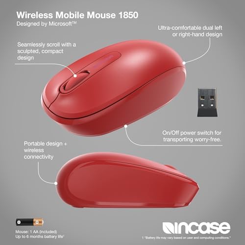 Light Orchid Incase Wireless Mobile Mouse 1850 – Microsoft-Designed, Ambidextrous Comfort, 6-Month Battery for Ultimate Portability, Nano Transceiver for Seamless Connectivity, Compatible with Mac & Windows 8/10/11 – Elevate Your Productivity and Style