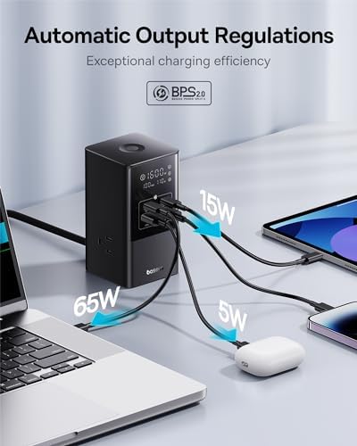 Baseus 10-in-1 USB C Charging Hub – 35 W High-Efficiency Power Station with 6 AC Outlets, Dual USB-A & USB-C Ports for Rapid Device Charging – Ultimate Solution for Home, Office, and Dorm with Advanced Safety Features for Mac Books, Tablets, and Smartphones
