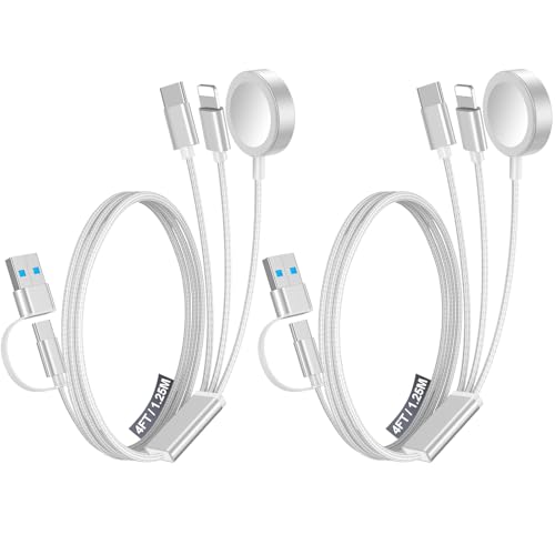 Ultimate 2-Pack Fast Charging Cable Set: Versatile USB A/Type C/Lightning Cables for Quick Charging of Apple Watch & i Phone, 4 FT Length for Seamless Travel Compatibility with i Phone 11-16, i Pad, Apple Watch Ultra & SE, Durable Multi-Device Solution for Enhanced Power Efficiency and Convenience