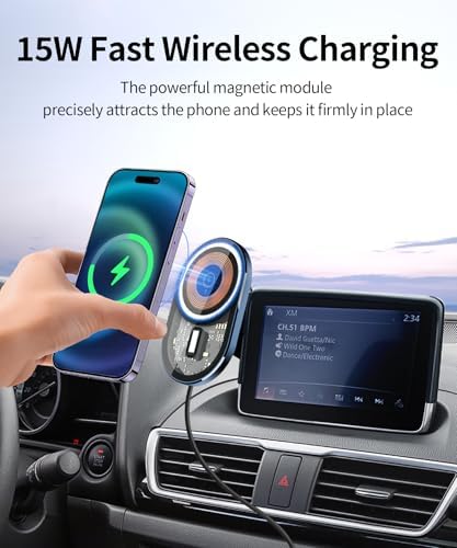 Wireless Charging car Phone Holder for Mazda 3 2014-2016/Mazda CX-3 2016-2021 Accessories 7 inch Screen Fixed Clip,360° Rotation car Phone Mount Compatible with MagSafe – Enhanced Compatibility and Speed