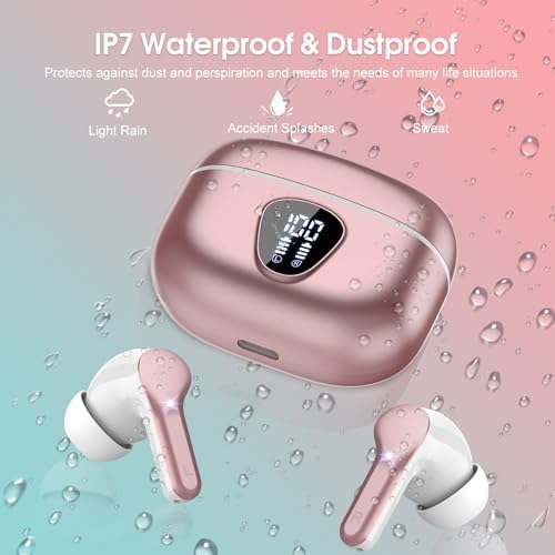 Elevate Your Audio Experience with Bluetooth 5.3 Wireless Earbuds – Hi-Fi Stereo Sound, 40-Hour Battery Life & Advanced Noise Cancelling for Ultimate Focus – IP7 Waterproof Design Perfect for Sports and Everyday Use – Seamless Compatibility with i OS & Android Devices