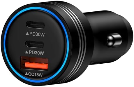 Samsung Galaxy S25 Edge 78 W 3-Port Car Charger – Ultra-Fast USB C Cigarette Lighter Adapter for Galaxy S25 Ultra, A16, S24, S23, i Phone 15 Pro Max – Triple Device Charging with Overheat Protection for Ultimate Travel Convenience