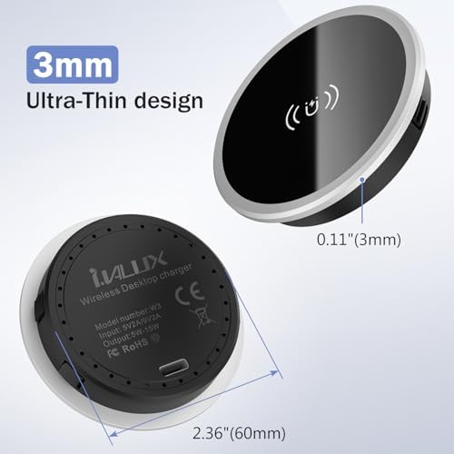 Sleek Wireless Magnetic Charger Desk Mount – 15 W Fast Mag-Safe Charging Pad for i Phone 16 Pro Max, Plus 15, 14, 13, 12 Series – Space-Saving Recessed Design for Organized Workspaces – Qi-Certified Fast Charging Solution with Enhanced Compatibility