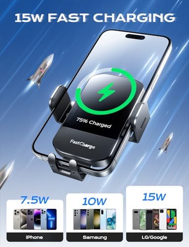 CHGeek 15 W Wireless Car Charger & Auto-Clamping Phone Mount – Fast Qi Charging Solution for i Phone 15/14/13/12/11 Pro Max & Samsung Galaxy S25/S24/S23/S22/S21/S20 – Stylish Pink Design for Modern Drivers – Effortless Device Security & Optimal Viewing Angles