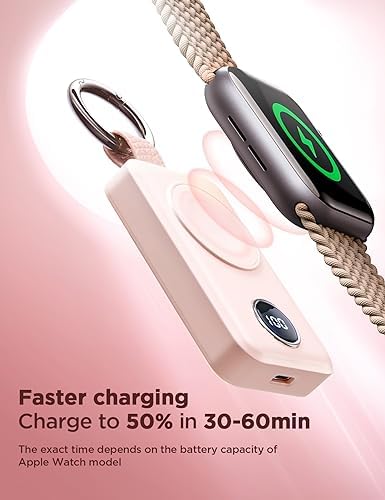 JOYROOM 2000 m Ah Magnetic Wireless Charger for Apple Watch – Compact Keychain Travel Essential for Series 10-2 with Enhanced Speed and Durability, Sleek Black Design for On-the-Go Power Solutions
