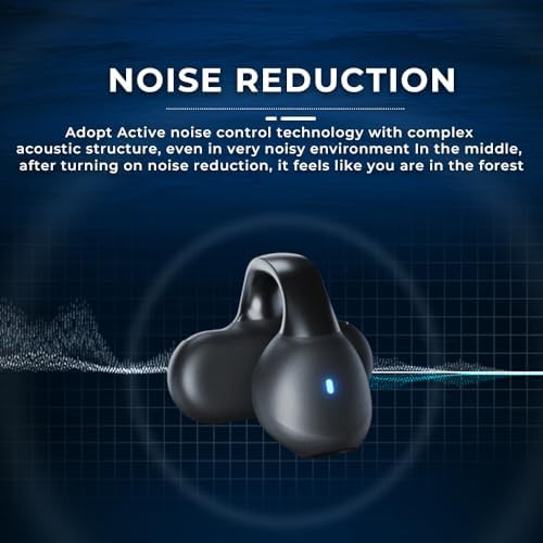 IHAO Bluetooth 5.3 Clip-On Sport Earbud Headphones – 80-Hour Playtime, Noise-Cancelling Hi-Fi Sound, IPX4 Waterproof, Secure Fit for Active Lifestyles, Perfect for Workouts and Leisure, Enhanced Connection Speed, Painless Wear – Black