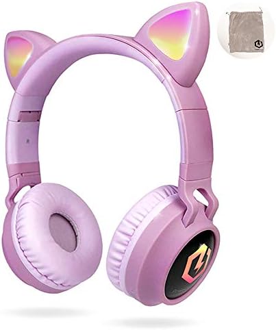 Kid-Friendly Bluetooth Headphones with LED Lights – Safe 85 d B Volume Limit for Young Ears, Foldable Design for Travel Ease, Micro SD Card Playback, Integrated Mic for Calls – Perfect Wireless Audio for Kids’ Adventures and Learning