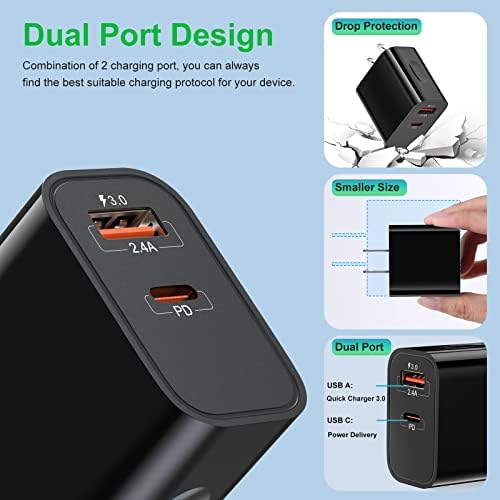 Rapid Charge 20 W USB-C Wall Charger 5-Pack – Dual Port Quick Charge 3.0 Power Adapter Compatible with i Phone 16/15/14/13/12/11 Pro Max, XS, SE, 8 Plus & Samsung S20 – Ultimate Charging Efficiency for On-the-Go Lifestyle – Compact and Durable Design for Maximum Portability