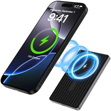 Magnetic Wireless Power Bank for i Phone 16/15/14 Pro Max & Samsung Galaxy S25/S24 Ultra – 5000 m Ah Fast Charging Battery Pack with 20 W USB-C Cable for Google Pixel 9 Pro XL/9/8/7/6 – Compact, Travel-Friendly Design with Advanced Safety Features and Effortless Charging Experience