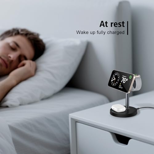 Revolutionize Your Charging Experience with the Mag-Safe 3-in-1 Wireless Charging Station – Fast 15 W Magnetic Charger for i Phone 12-16, Apple Watch, and Air Pods – Sleek Black Design Perfect for Nightstands and Desks – Ideal Gift for Tech Enthusiasts – Enhanced Compatibility for Effortless Power Management