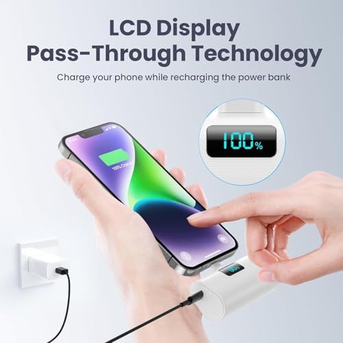 Dual Pack Mini Portable i Phone Charger 5200 m Ah – Ultra-Compact 20 W PD Fast Charging Power Bank for i Phone 14, 13, 12, 11, X, 8, 7, 6 Series – Perfect Travel Companion for Quick Device Recharges and Enhanced Compatibility