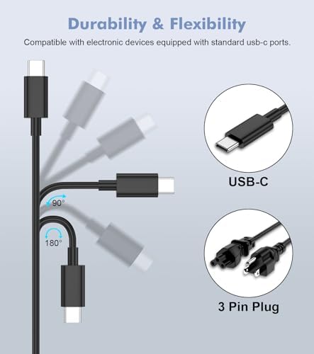 Power Up Your Laptop Anywhere: 100 W USB-C Fast Charger for Asus, HP, Lenovo, Mac Book & More – Versatile, Compact & Safe Charging Solution with 6 ft Cords for Enhanced Compatibility and Speed