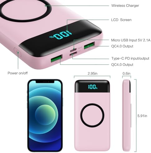 Ultra-High Capacity 30,800 m Ah Wireless Power Bank – 15 W Fast Charging & 25 W PD QC4.0 – Smart LED Display with 4 Outputs & 2 Inputs – Versatile USB-C External Battery Pack for i Phone, Samsung & More – Travel-Ready Charging Solution in Sleek White Finish