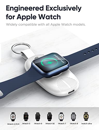 Magnetic Keychain Wireless Power Bank for Apple Watch – 1000 m Ah Portable Charger with 4 LED Indicators, Universal Compatibility for All Apple Watch Series, Effortless Charging Solution for Active Lifestyles