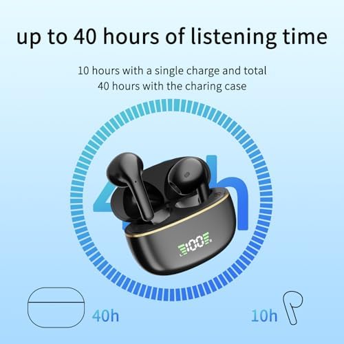 Bluetooth 5.3 Wireless Earbuds – Premium IPX5 Waterproof Earphones with Noise Cancelling Mic, Lightweight Design & Wireless Charging Case for Ultimate Comfort and Audio Clarity – Ideal for Active Lifestyles and Daily Commutes – Sleek Black Finish