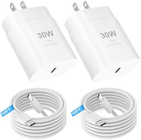 30 W USB-C Fast Charger with 10 FT Type C Cable – Ultimate Power Solution for i Phone 16/15 Pro Max, i Pad Pro/Mini/Air & Samsung Galaxy S24/S23/S22 Ultra – Compact, High-Speed Charging for On-the-Go Convenience and Versatile Compatibility