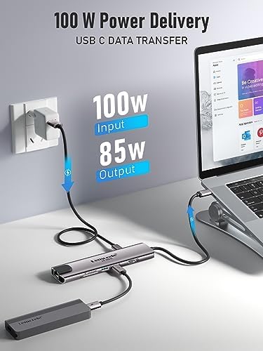 Enhance Your Workflow with Lemorele 9-in-1 USB C Hub Multiport Adapter – Gigabit Ethernet, 100 W PD Fast Charging, 4 K HDMI Output, 3 USB 2.0 Ports, 5 Gbps USB C Data Transfer, SD/TF Card Reader – Perfect Docking Station for Mac Book, Lenovo, HP & Dell Laptops