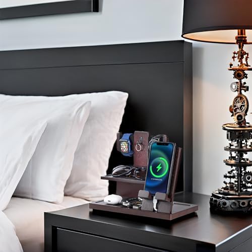 ProCase Gifts for Dad, Wood Phone Docking Station for Men, Dad Gifts From Daughter Son, Mens Nightstand Organizer, Anniversary Birthday Gifts for Dad Father Husband Him -Espresso (No Engraved) – Enhanced Compatibility and Speed