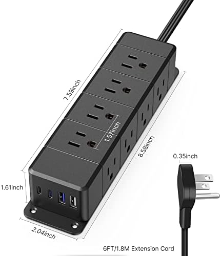 Maximize Workspace Efficiency with the 45 W USB-C Fast Charging Power Strip – 12 Outlets, 4 USB Ports, 1200 J Surge Protection, and 6 FT Flat Extension Cord for Seamless Under Desk Mounting and Enhanced Device Compatibility