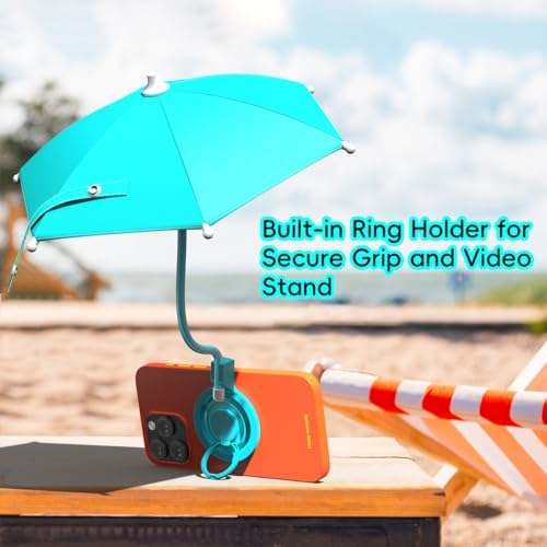 Portable Black Magnetic Phone Umbrella with Adjustable 360° Shade, Foldable Sun Protection & Built-in Ring Holder – i Phone 12-16 Compatible and More Devices, Magnetic Sticker for Quick Setup and Enhanced Functionality