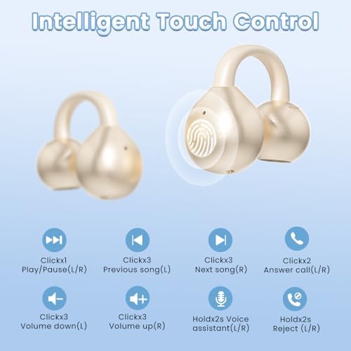 Innovative Clip-On Open Ear Wireless Bluetooth 5.4 Headphones – Perfectly Designed for Small Ears and Glasses Wearers; 60-Hour Battery Life, Superior Noise Cancellation, and Waterproof for Active Lifestyles and Workouts (Vibrant Purple)