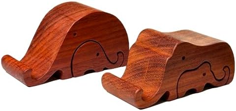 Elegant Natural Originally Handmade Creative Rosewood Cell Phone Stands Set, Elephants Mom and Babe, Portable Holder for Mobile Phones and Pads – Enhanced Compatibility and Speed