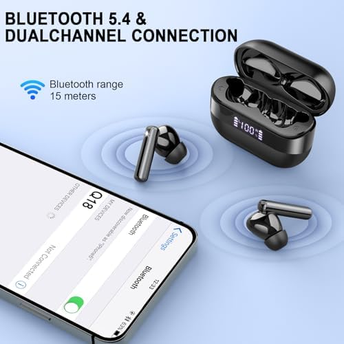 Revolutionary Bluetooth 5.4 Wireless Earbuds – Immersive Deep Bass Audio, 48-Hour Extended Playtime, Superior ENC Noise Cancellation – IP7 Waterproof In-Ear Headphones with Four Microphones for Exceptional Call Clarity – Ideal for Active Lifestyles and Everyday Use