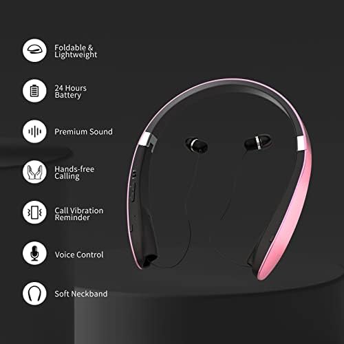 Premium Foldable Bluetooth Headphones – Wireless Neckband Headset with Retractable Earbuds, Noise Cancelling Technology for Sports & Exercise (Gold) – Ultimate Comfort and Seamless Connectivity with Stylish Carrying Case