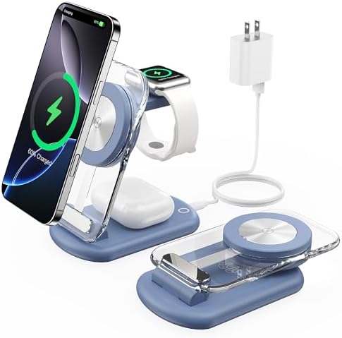 Ultimate 3-in-1 Magnetic Wireless Charging Station for Apple: Fast, Foldable Mag-Safe Charger with Night Light for i Phone 16/15/14/13/12, Apple Watch & Air Pods Pro – Travel-Ready, Enhanced Compatibility, and Rapid Charging Solution