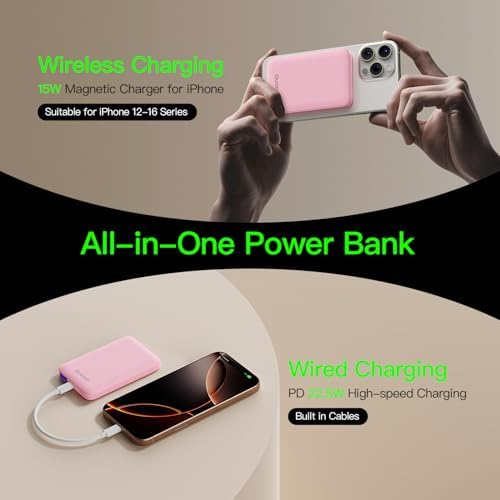 2025 Magnetic 15 W Slim Power Bank for i Phone – 5000 m Ah Magsafe Battery Pack with 20 W Fast Charging, Wireless Charger with LED Display for i Phone 12/13/14/15/16 Series – Ultimate Portability and Enhanced Charging Efficiency