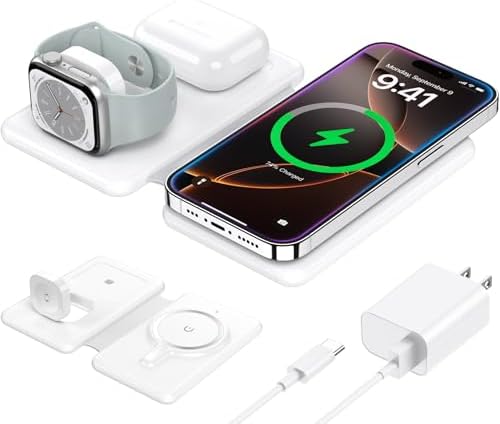 Elevate Your Charging Game with the Ultimate 3-in-1 Wireless Charger – Fast Magnetic Charging Station for i Phone 16, Compatible with i Phone 15, 14, 13, 12 Pro Max, Air Pods 4/3/Pro & Apple Watch – Perfect for Travel & Daily Use, Streamlined Design for Effortless Organization and Enhanced Efficiency