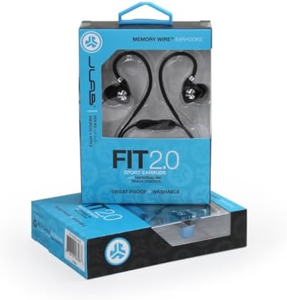 JLab Audio Fit2 Sport Wired Earbuds – Ultimate Performance with Customizable Memory Wire Earhooks & IPX5 Waterproof Technology – Experience C3 Sound Clarity with Titanium Drivers for Intense Workouts – Lightweight, Sweatproof Design for Active Lifestyles – Enhanced Compatibility for Seamless Device Connection