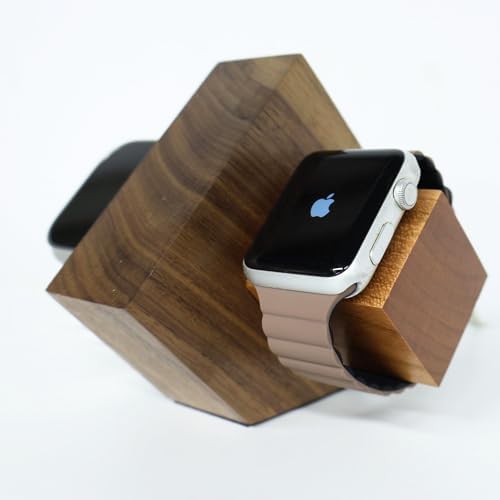 Transform Your Charging Setup with Our Elegant Black Walnut Dual i Watch Dock – Premium Stand for Apple Watch Ultra 2, SE, Series 10-1 (38-49 mm) – Chic Acrylic & Wood Fusion with Anti-Slip Base for Reliable Charging – Optimize Your Space with a Dual Device Charging Station Tailored for Apple Watch Aficionados and Tech Lovers.