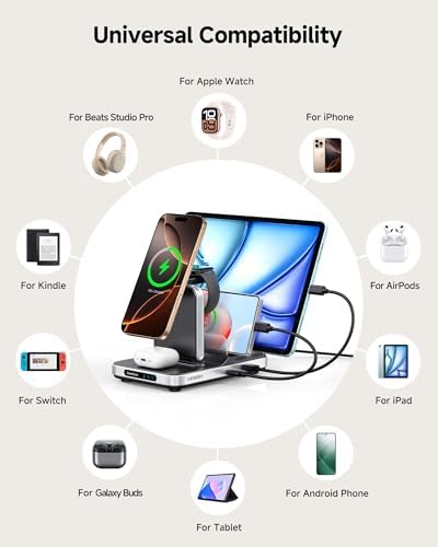 Ultimate 5-in-1 Magnetic Charging Station for Apple Devices – Fast Charging Hub for i Phone 16/15/14/13/12, Apple Watch Series 10/9/8/7/6 & Ultra, Air Pods, i Pads, Tablets, & Nintendo Switch – Sleek Design for Home & Office Use, Enhanced Compatibility & Efficiency