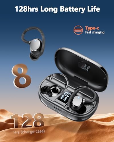 Unleash Your Workout Potential with Cutting-Edge Bluetooth 5.3 Waterproof Earbuds – 128-Hour Playtime & ENC Noise Cancellation for Crystal-Clear Sound – Ergonomic Design Perfect for Fitness and Running – Immerse Yourself in Superior Deep Bass Audio Quality