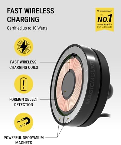 Revolutionize Your Drive with the Scosche Magic Mount Elite – Magnetic Wireless Charging Holder for i Phone 12-16, Featuring Fast USB-C Car Charger for Effortless Power and Secure Dashboard/Windshield Installation – Ultimate Compatibility with Mag Safe Technology