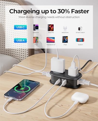 Compact Travel Power Strip by ORICO – 4 AC Outlets & 3 USB Ports (1 USB-C) with 4 FT Flexible Cord – Cruise Approved Portable Charging Station for Hotels and Adventure Trips – Ultimate Solution for Modern Travelers