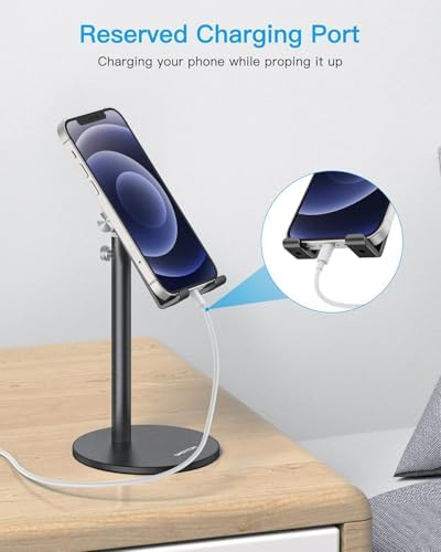 Cell Phone Stand, OMOTON Angle Height Adjustable Phone Holder, Aluminum Desktop Phone Holder Dock Stand for Desk, Compatible with iPhone 13/Mini/Pro/Max, All Smartphones and Tablets(4-11”),Black – Enhanced Compatibility and Speed