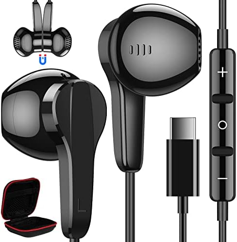 High-Performance USB C Headphones for Samsung S25 Ultra and i Phone 16 – Hi-Fi Stereo Wired Earbuds with Microphone and Volume Control, Magnetic Design for Tangle-Free Storage – Enhanced Compatibility with Galaxy Flip, Pixel 9, S24, S23 FE, and More
