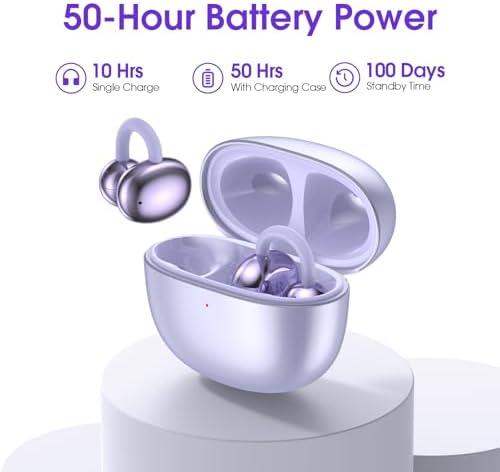 Lightweight Clip-On Bluetooth Earbuds with 50-Hour Battery Life – Waterproof Open-Ear Headphones for Sports and Workouts, Perfectly Designed for Glasses Wearers with Anti-Drop Technology and Seamless Connectivity