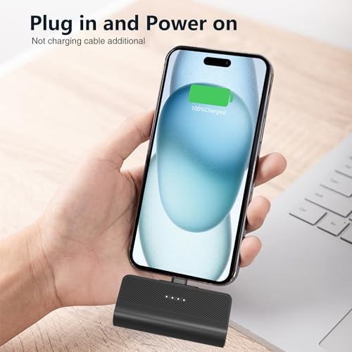 KKD 5000 m Ah Portable Charger for i Phone – MFi Certified Built-in Plug for Fast Charging on the Go, Compact Power Bank for i Phone 14/13/12/11/XR/X/SE/8/7/6/6 s/Pro Max/Plus & i Pad, Sleek Design for Ultimate Portability