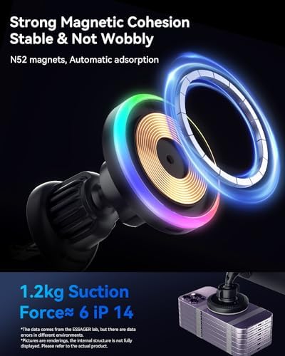 ESSAGER 15 W Magnetic Wireless Car Charger for i Phone 16/15/14/13/12 Pro Max – Fast, Secure Magsafe Charging Mount for Dash and Air Vent – Innovative Magnetic Phone Holder for Effortless On-the-Go Power Solutions