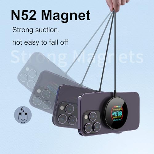 Enhance Your Charging Experience with the Premium 15 W Mag Safe Wireless Charger – LCD Display, Magnetic Fast Charging Pad for i Phone 12-16 Series, Sleek Glass Design, USB-C Port, Perfect for On-the-Go Power Solutions